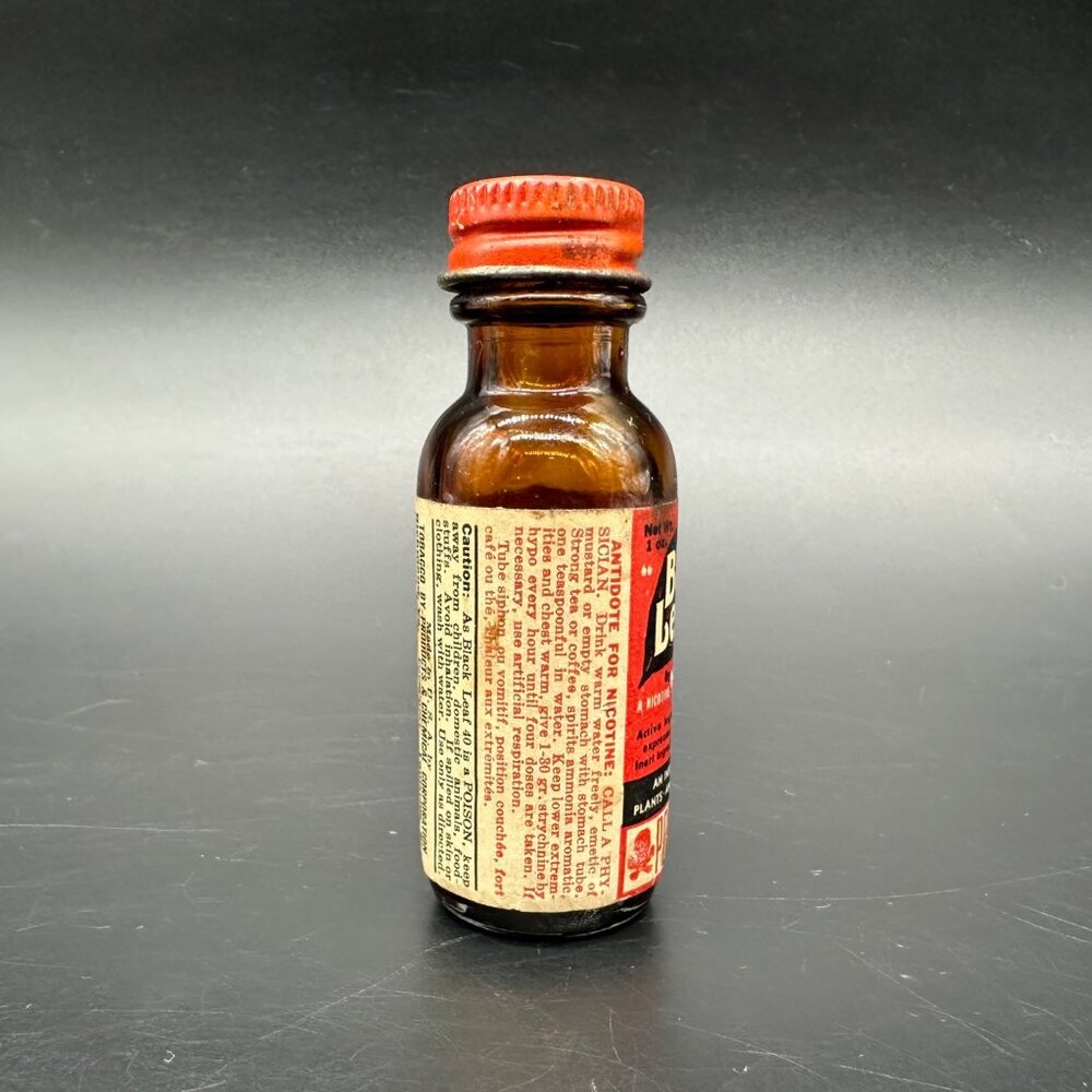 Vintage Advertising Mid Century Red Black Leaf EMPTY Glass Bottle Decor - Picture 4 of 8